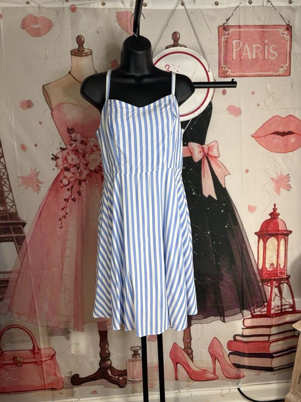 Old Navy Blue and White Striped Cami Fit and Flare Dress Smocked Size S - Picture 2 of 10